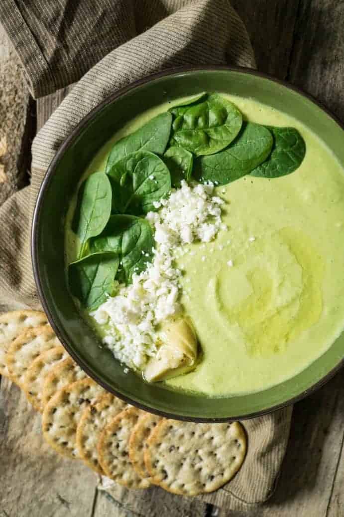 spinach and artichoke hummus with feta