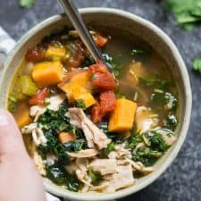 Kale soup with sweet potato and chicken